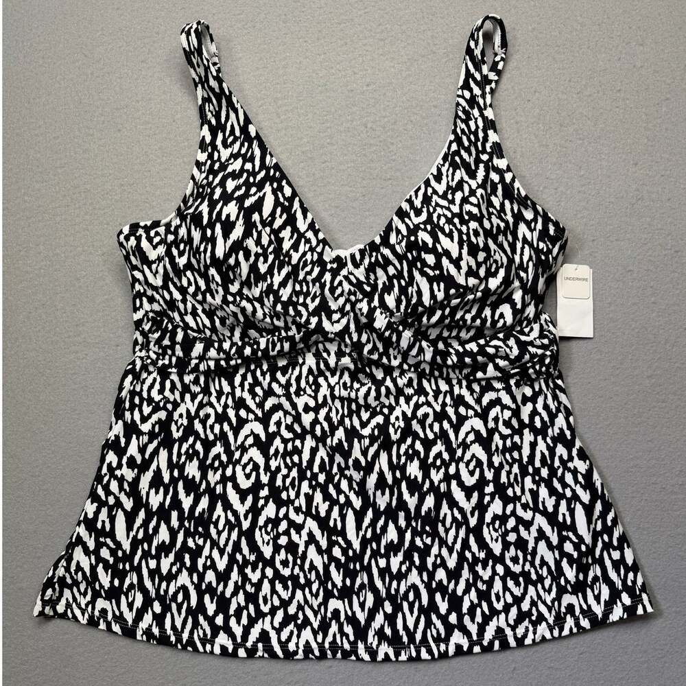 Island Escape Plus Size Monterey Black/White Printed Tankini 20W $50